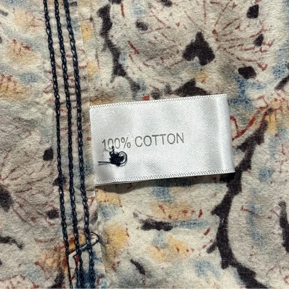 Vintage ORVIS Men's Size L Floral Print 100% Cotton Button Up Shirt Blue Tan - Picture 7 of 7